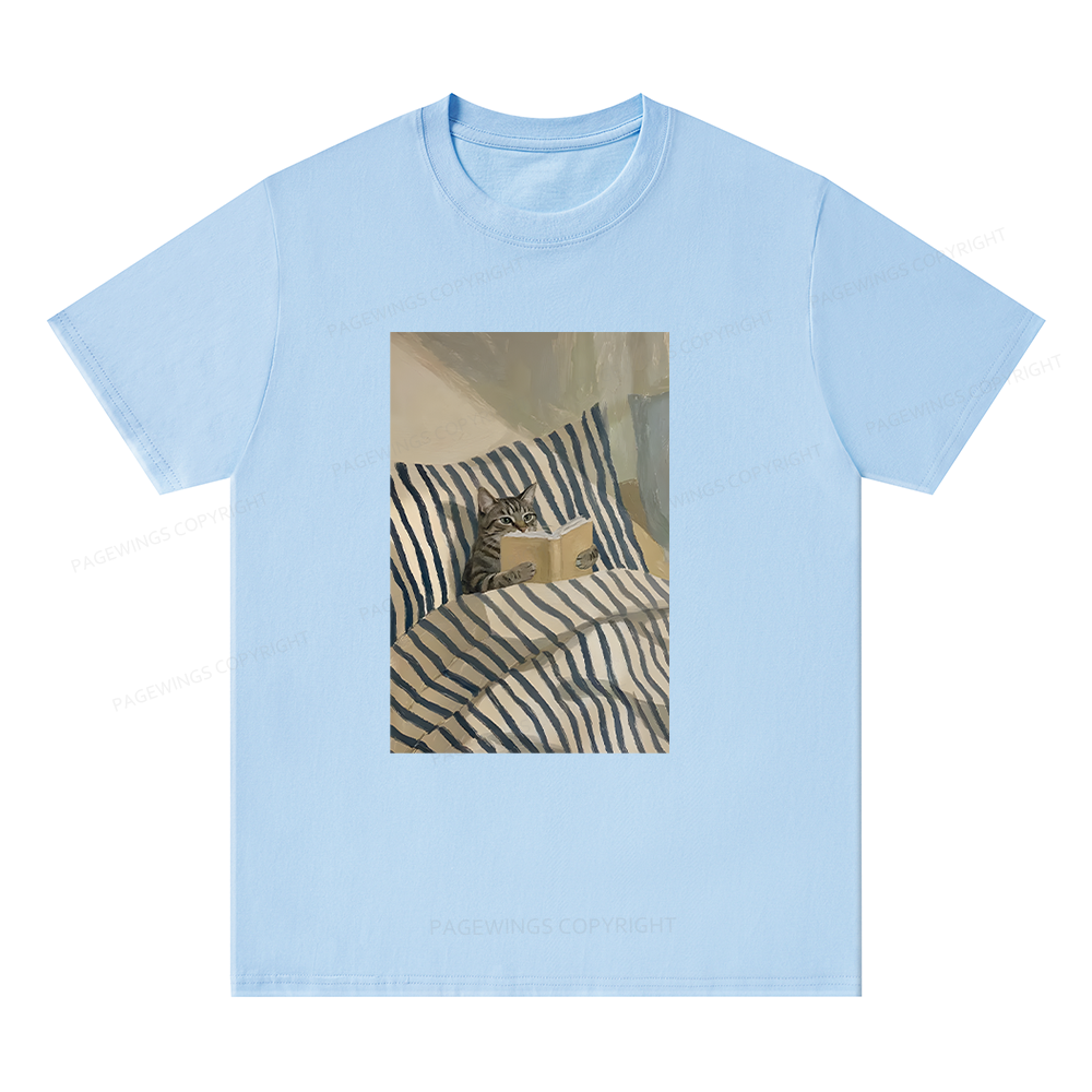 Pagewings Cat Reading Book In Bed Unisex Classic T-shirt