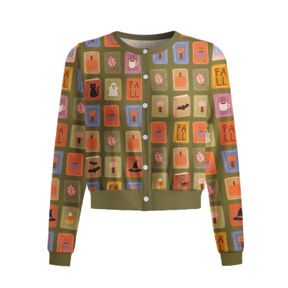 Pagewings Halloween Bookish Crew Neck Cardigan Sweaters