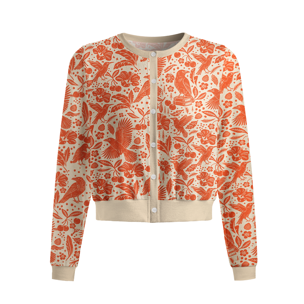 Pagewings Reading Crow Crew Neck Cardigan Sweaters