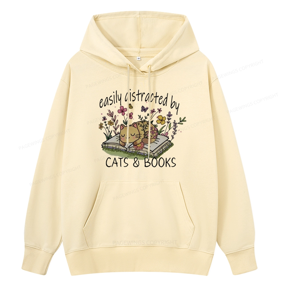 Pagewings Easily Distracted By Cats And Books Unisex Classic Hoodie