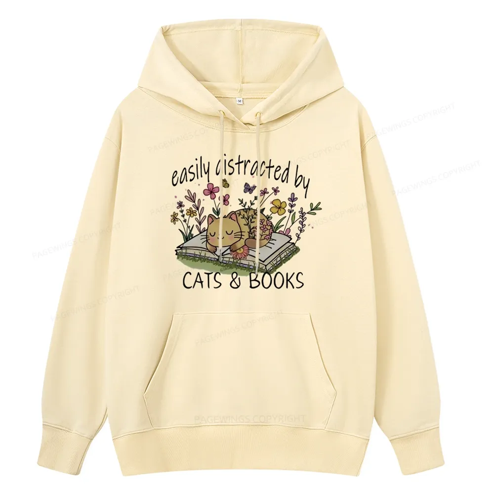Pagewings Easily Distracted By Cats And Books Unisex Classic Hoodie