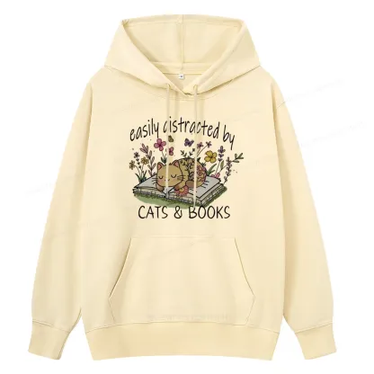 Pagewings Easily Distracted By Cats And Books Unisex Classic Hoodie