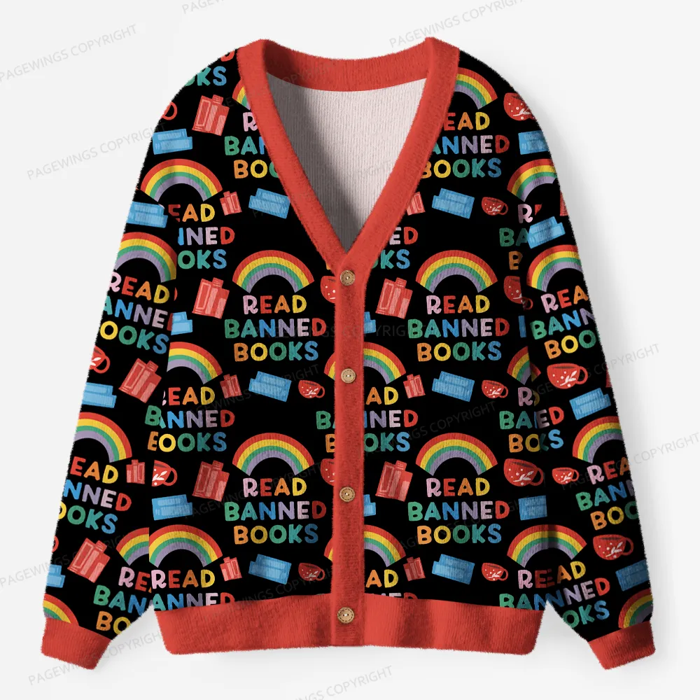 Pagewings Read Banned Books Unisex Ugly Cardigan Sweaters
