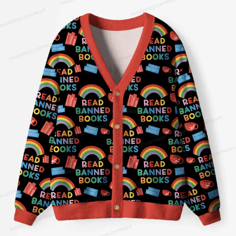 Pagewings Read Banned Books Unisex Ugly Cardigan Sweaters