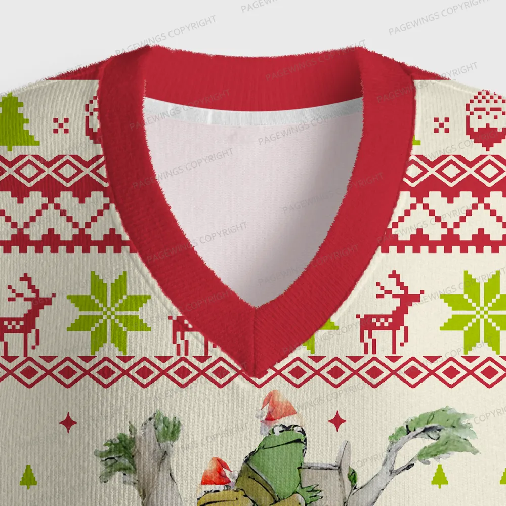 Pagewings Frog And Toad Unisex V-Neck Ugly Knit Vest