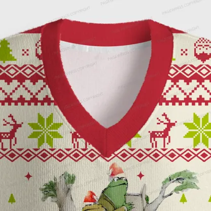 Pagewings Frog And Toad Unisex V-Neck Ugly Knit Vest