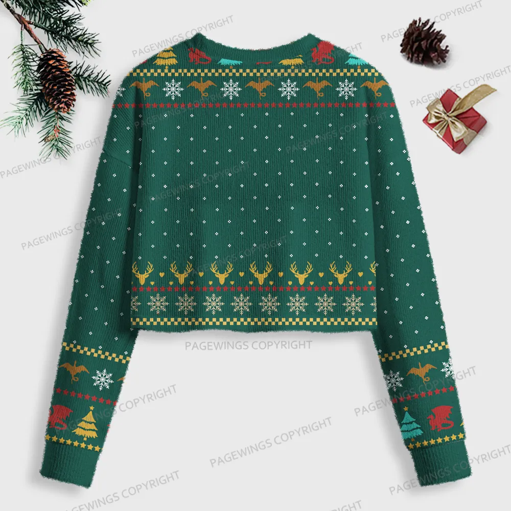 Pagewings Book Dragon Women Ugly Crop Sweatshirt