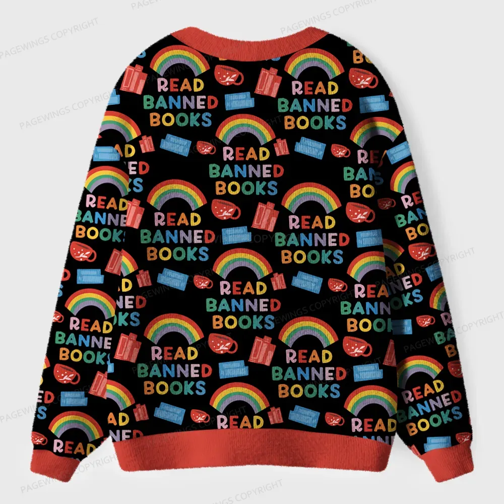 Pagewings Read Banned Books Unisex Ugly Cardigan Sweaters