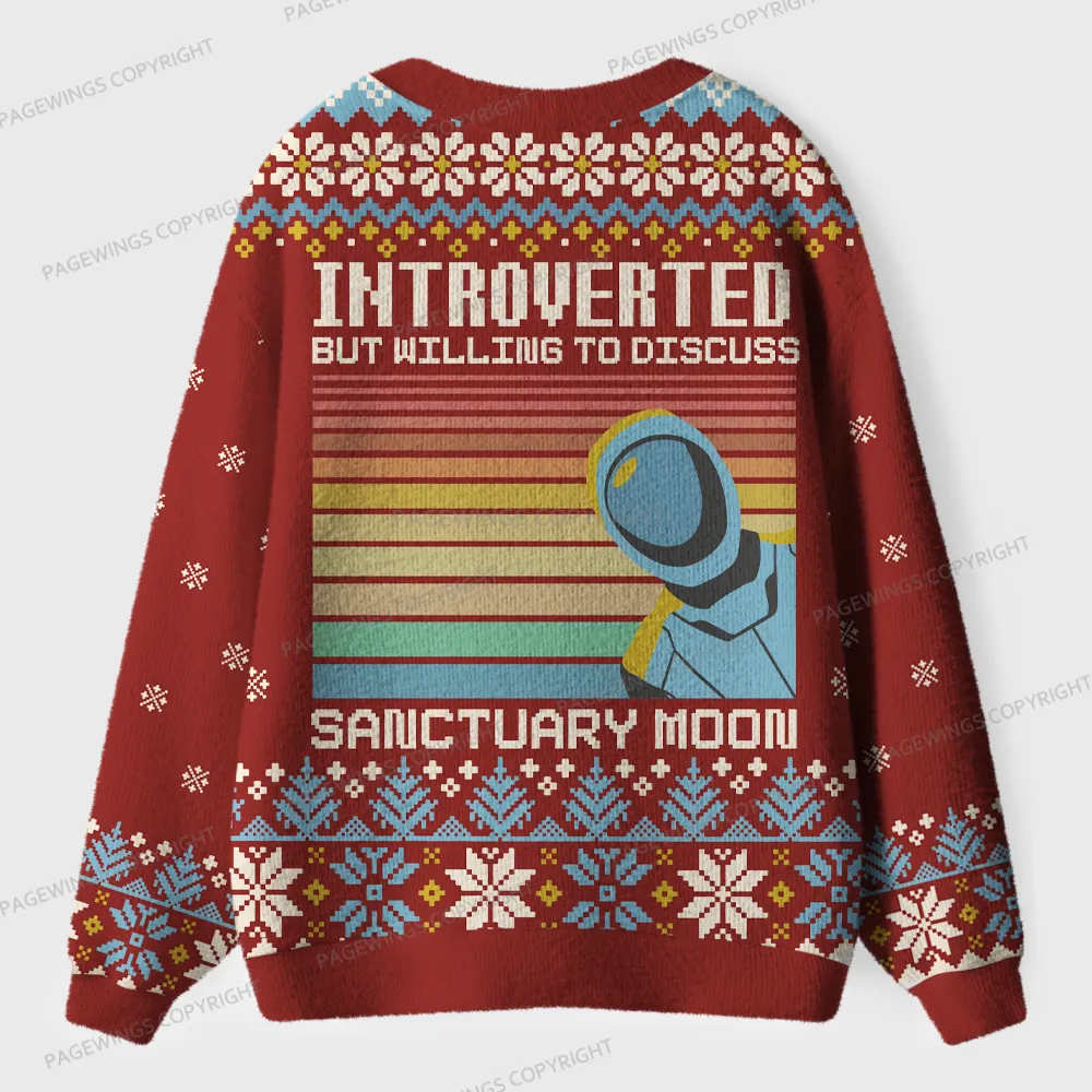 Pagewings Introverted But Willing To Discuss Sanctuary Moon Unisex Ugly Cardigan Sweaters