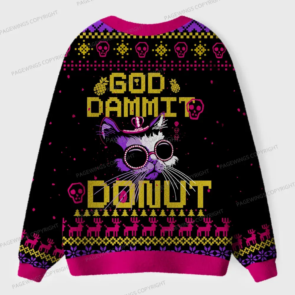 Pagewings God Dammit Donut Unisex Ugly Cardigan Sweaters