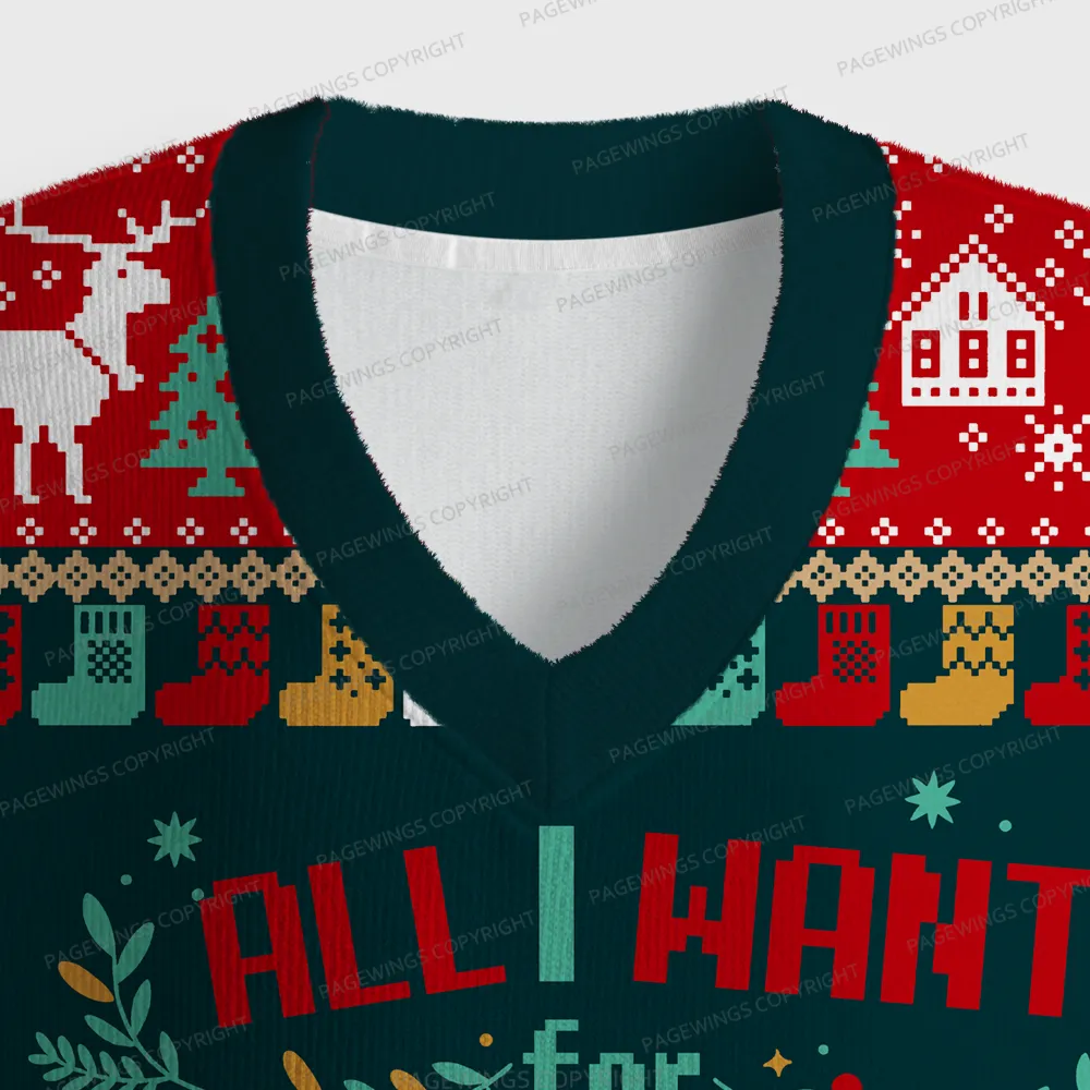 Pagewings All I Want For Christmas Is More Books Unisex V-Neck Ugly Knit Vest