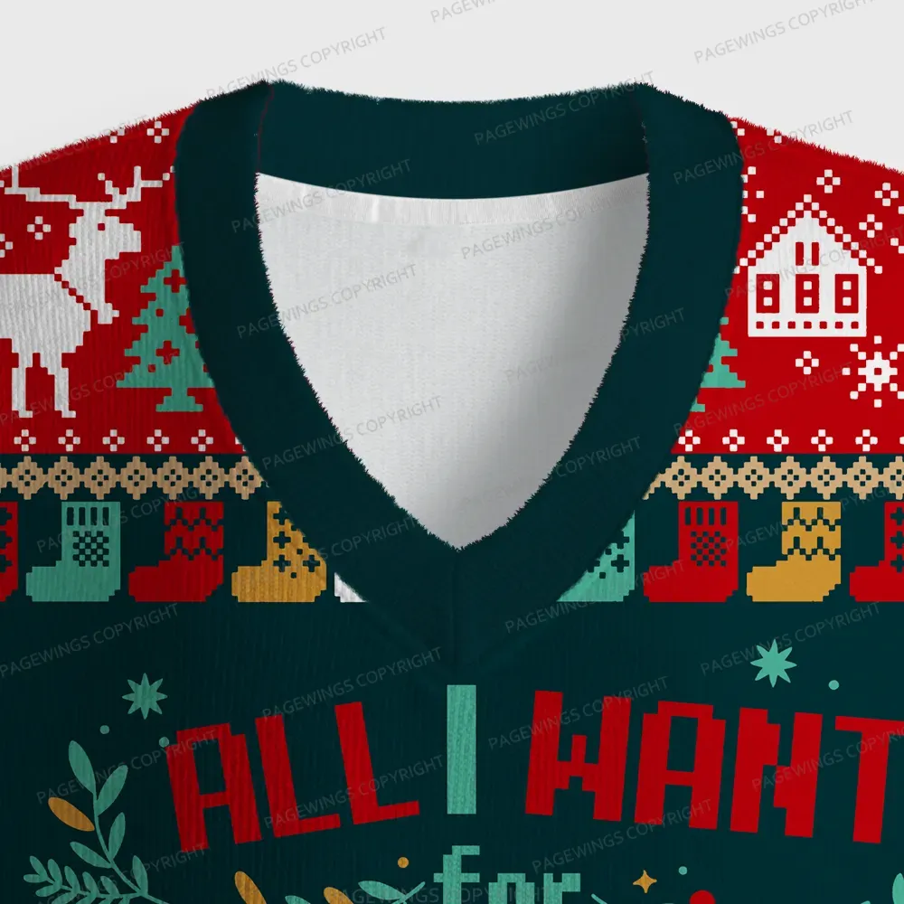 Pagewings All I Want For Christmas Is More Books Unisex V-Neck Ugly Knit Vest
