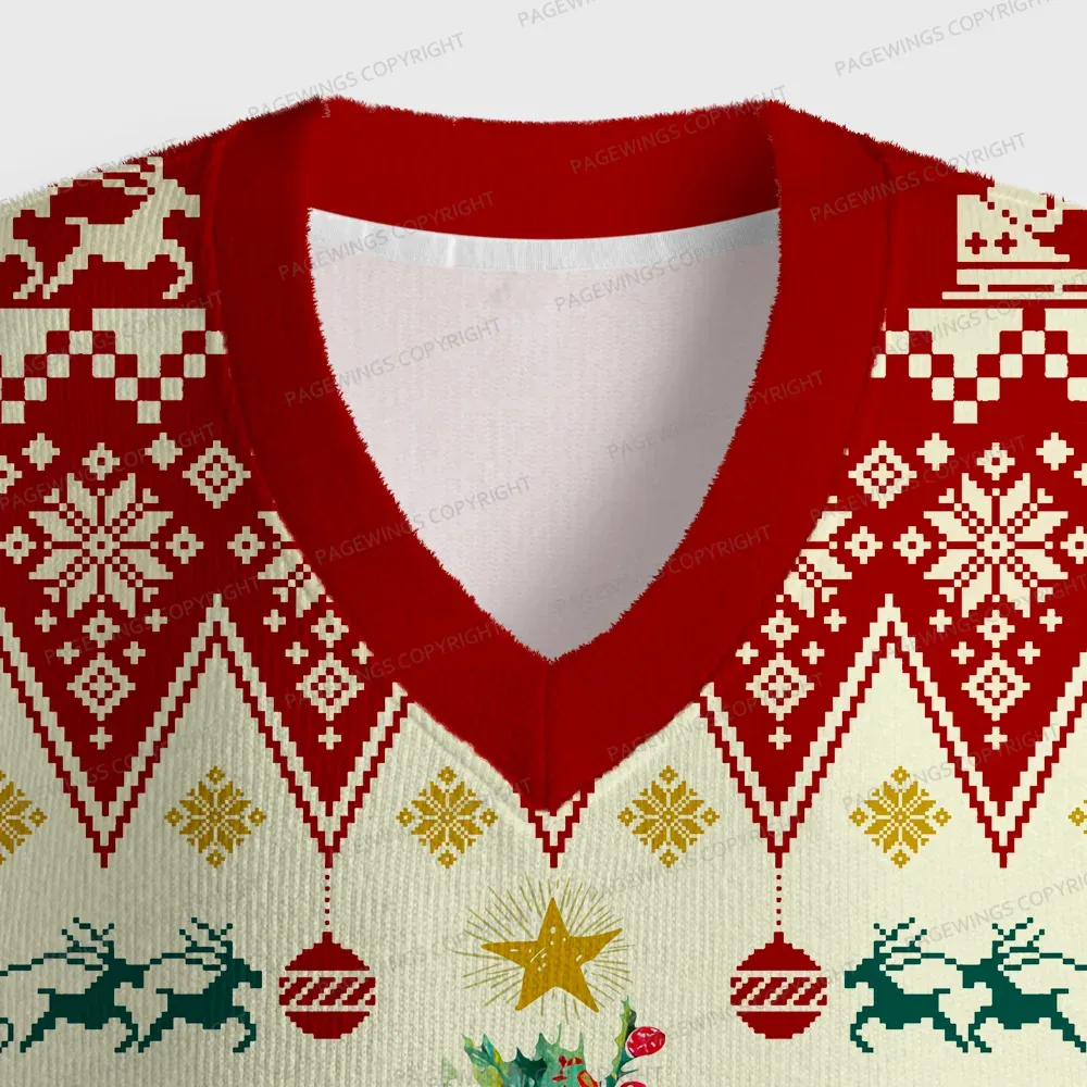 Pagewings Christmas Book Tree  Unisex V-Neck Ugly Knit Vest