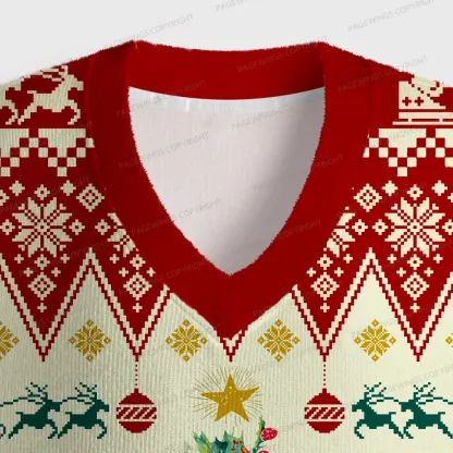 Pagewings Christmas Book Tree  Unisex V-Neck Ugly Knit Vest