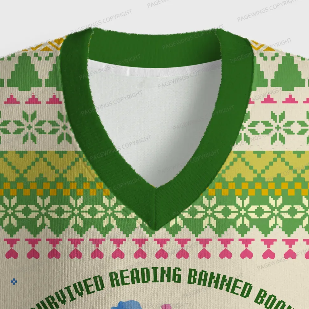 Pagewings I Survived Reading Banned Books  Unisex V-Neck Ugly Knit Vest