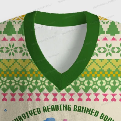 Pagewings I Survived Reading Banned Books  Unisex V-Neck Ugly Knit Vest