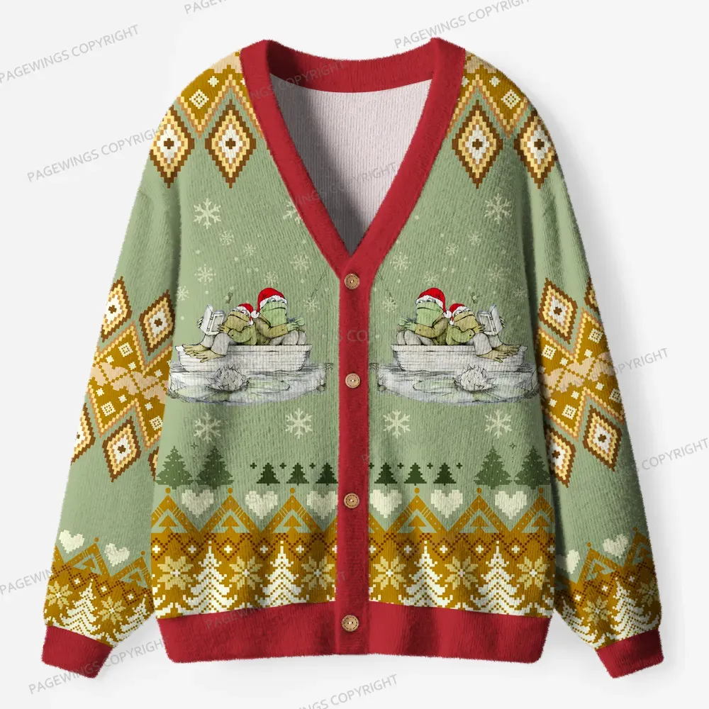 Pagewings Festive Reading With Friends Unisex Ugly Cardigan Sweaters