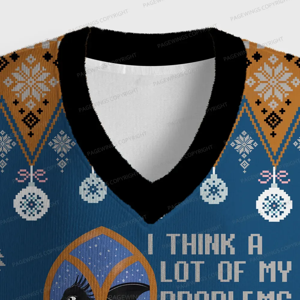 Pagewings I Think A Lot Of My Problems Unisex V-Neck Ugly Knit Vest