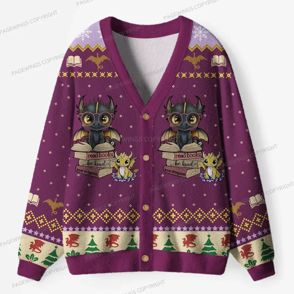 Pagewings Read Books Be Kind Love Dragons Unisex Ugly Cardigan Sweaters