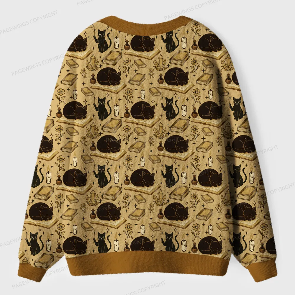 Pagewings Cats And Reading Unisex Ugly Cardigan Sweaters