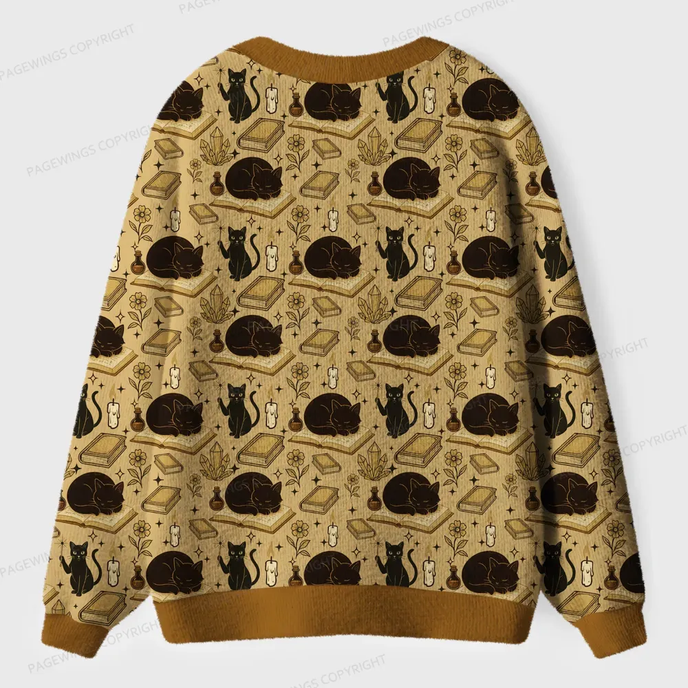 Pagewings Cats And Reading Unisex Ugly Cardigan Sweaters