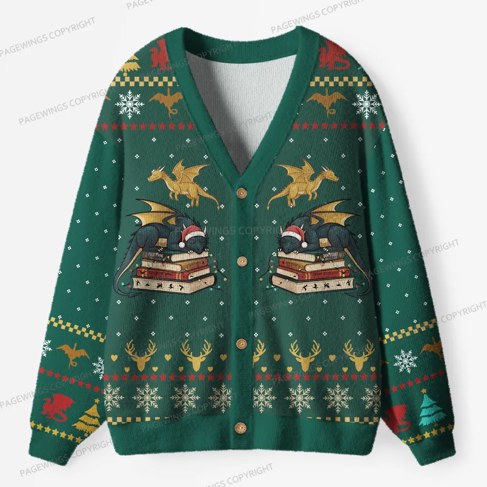 Pagewings Dragons Reading Wonderland Unisex Ugly Cardigan Sweaters