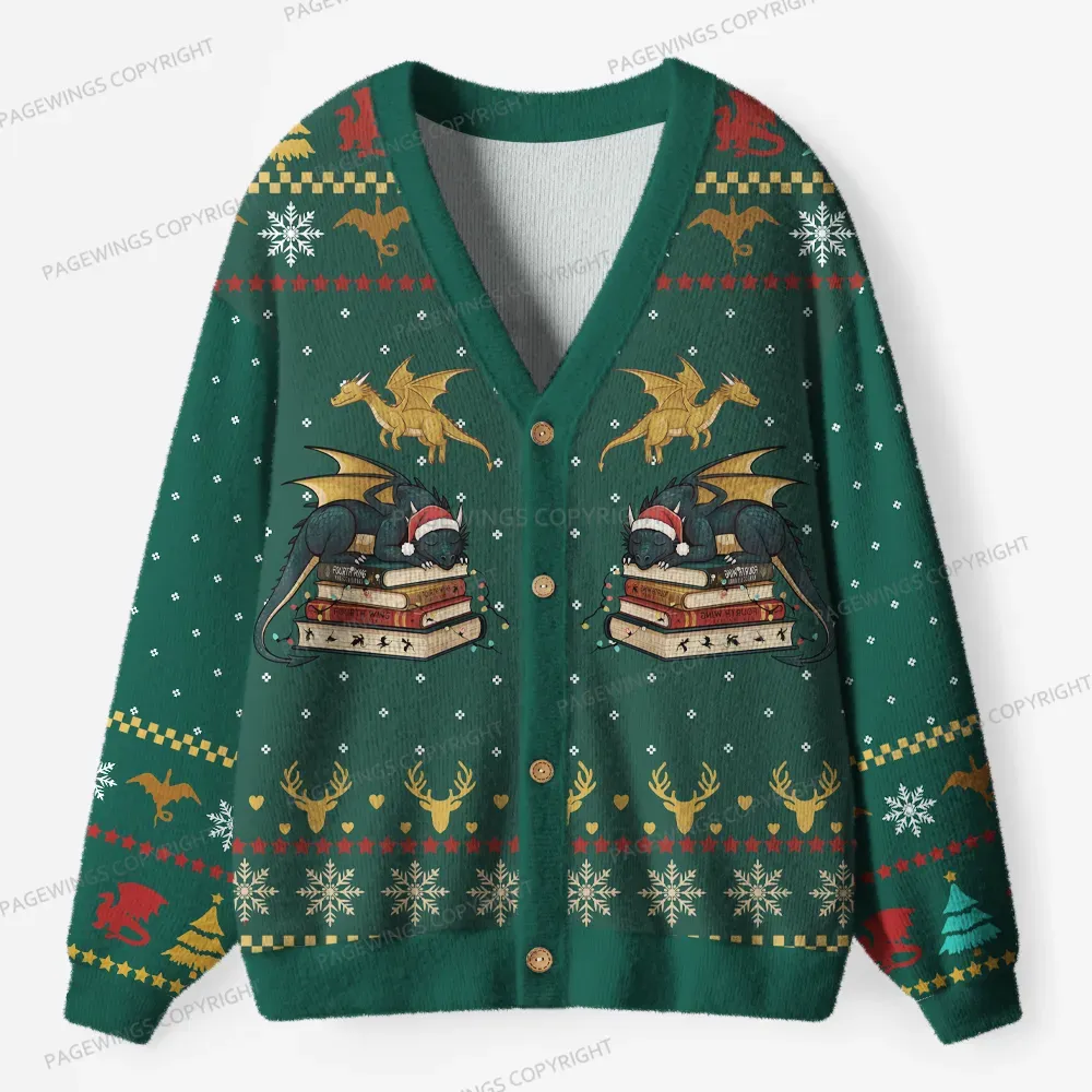 Pagewings Dragons Reading Wonderland Unisex Ugly Cardigan Sweaters