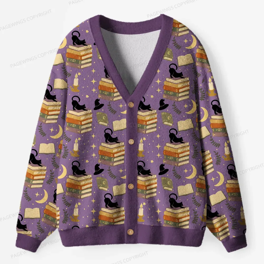 Pagewings Cozy Autumn Reading Unisex Ugly Cardigan Sweaters