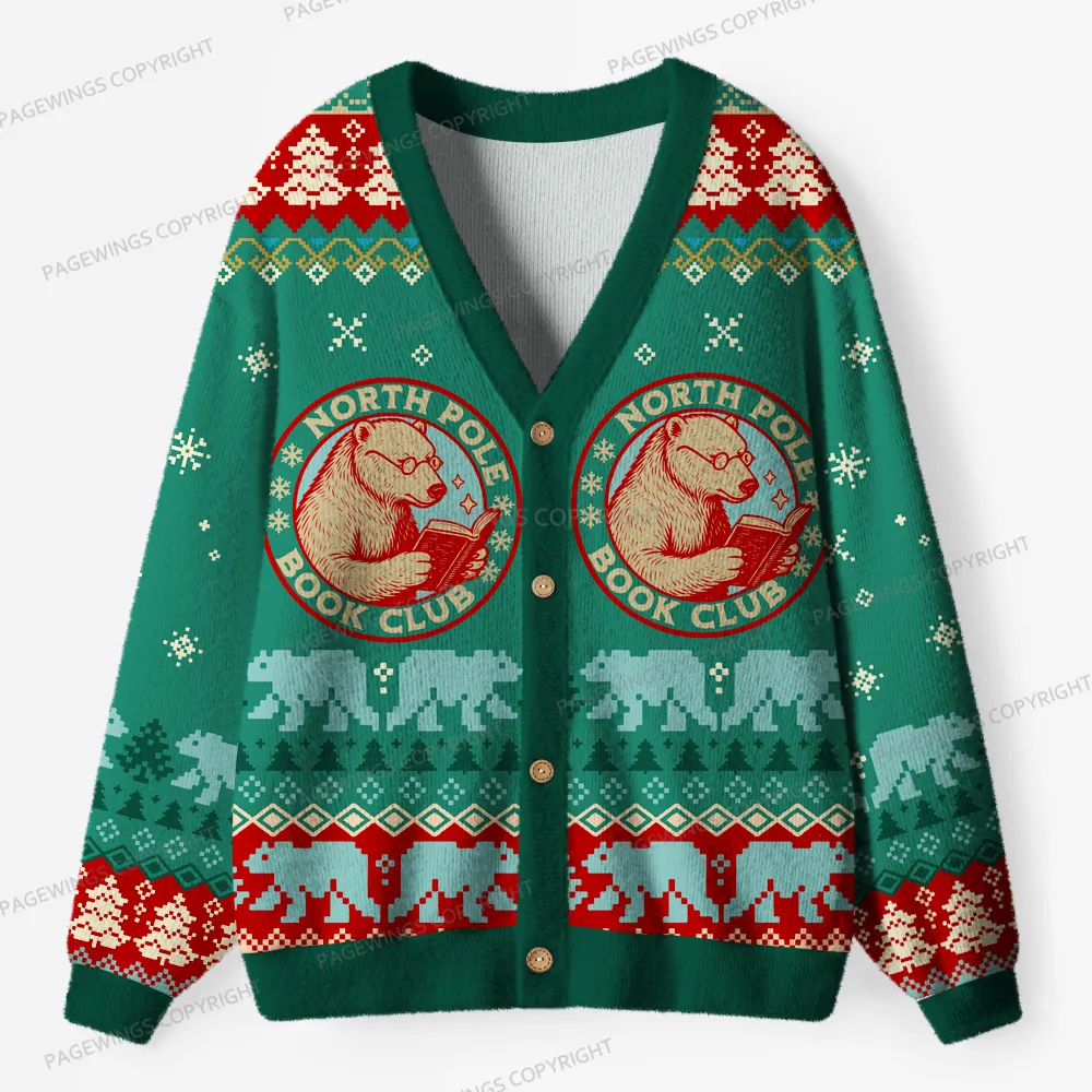 Pagewings North Pole Book Club Unisex Ugly Cardigan Sweaters