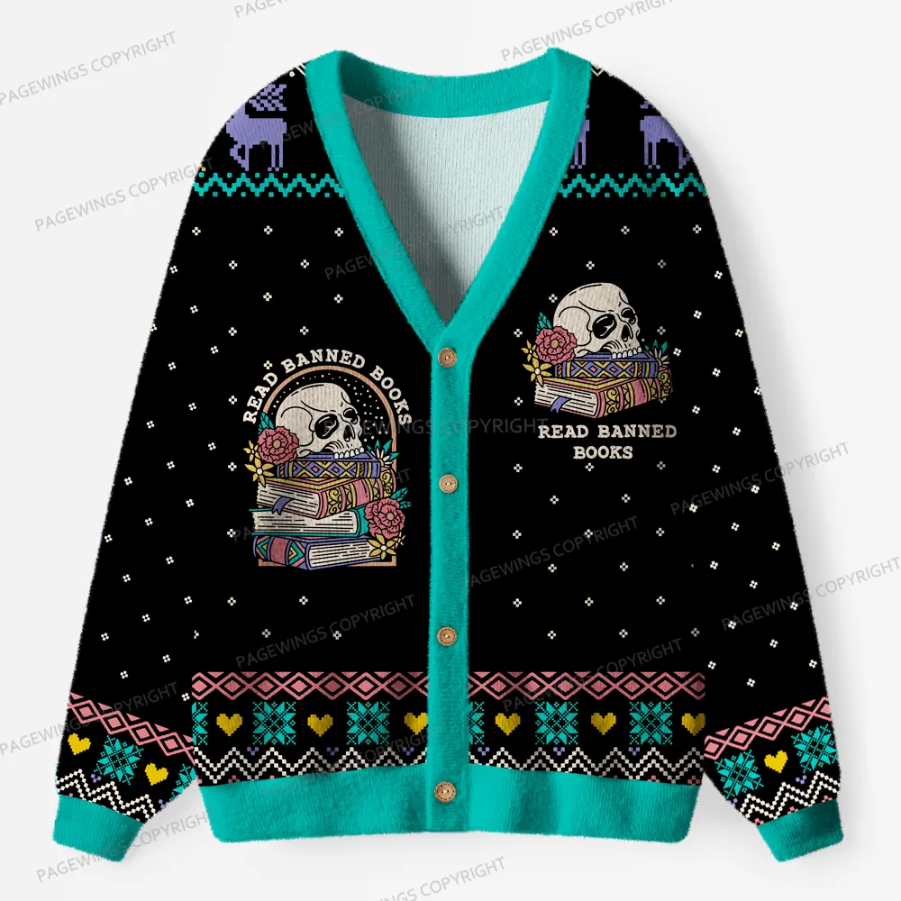 Pagewings Read Banned Books Unisex Ugly Cardigan Sweaters