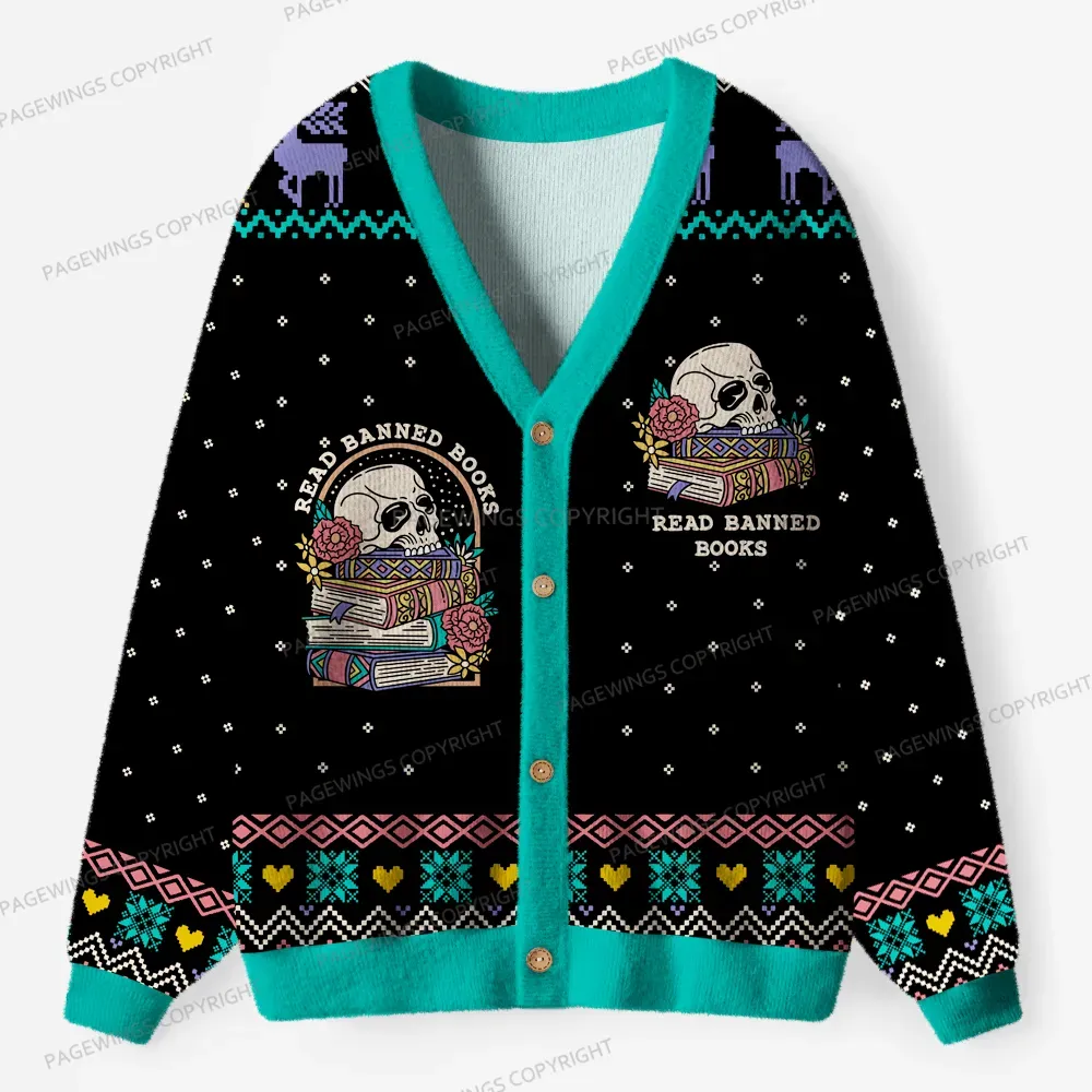 Pagewings Read Banned Books Unisex Ugly Cardigan Sweaters