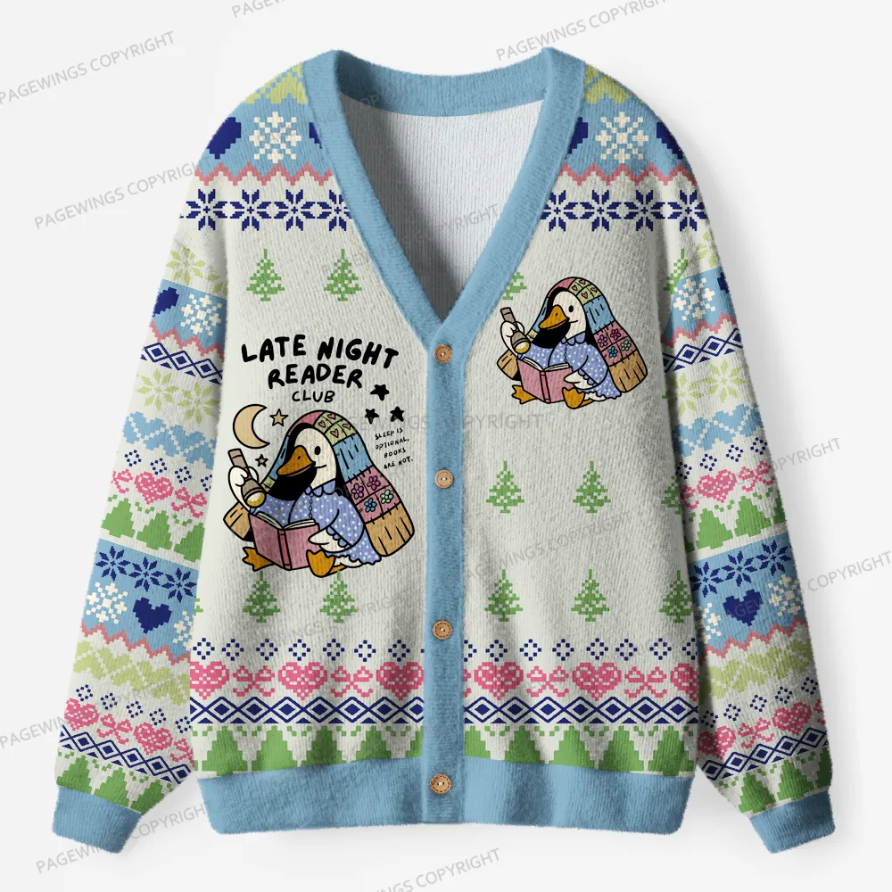 Pagewings Late Night Reader Club Unisex Ugly Cardigan Sweaters