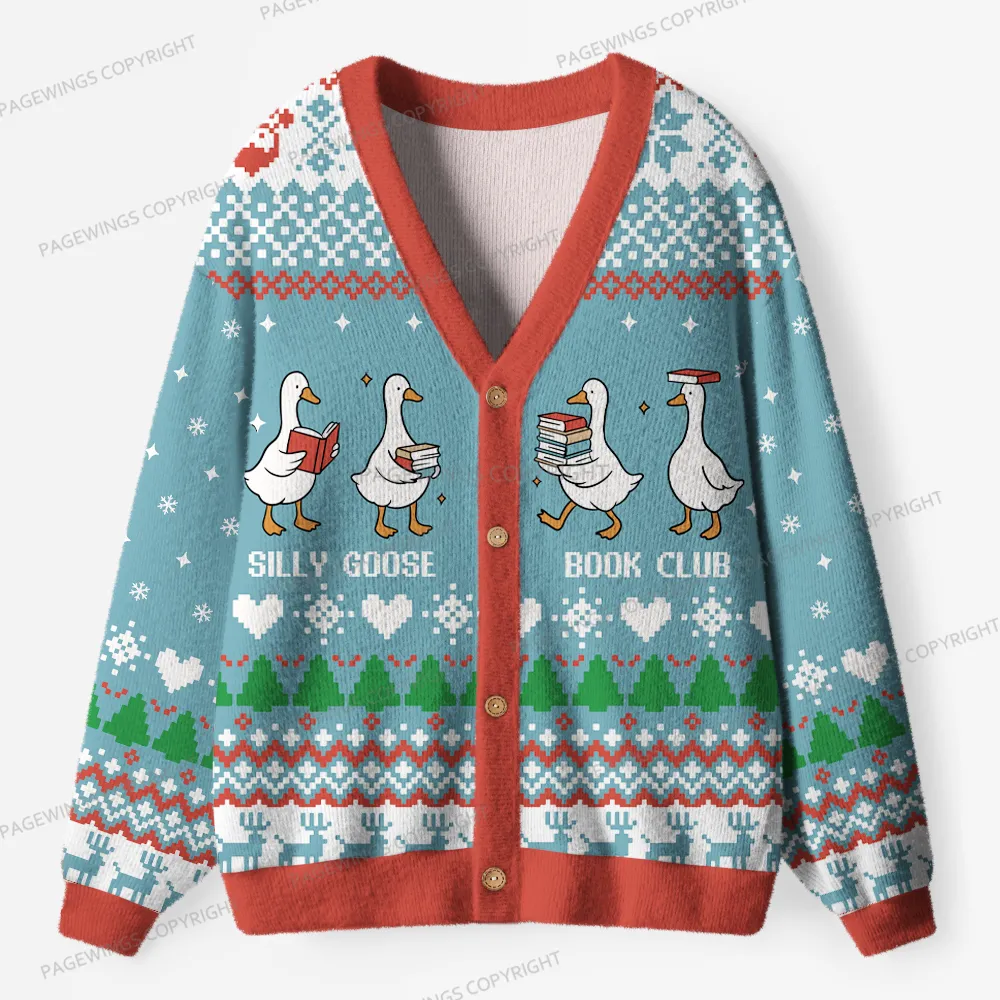 Pagewings Silly Goose Book Club Unisex Ugly Cardigan Sweaters