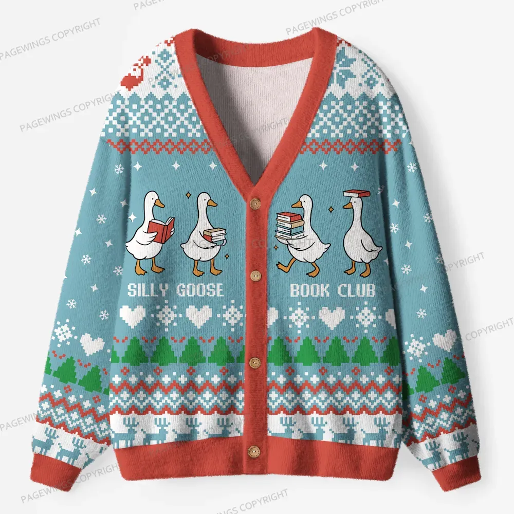 Pagewings Silly Goose Book Club Unisex Ugly Cardigan Sweaters