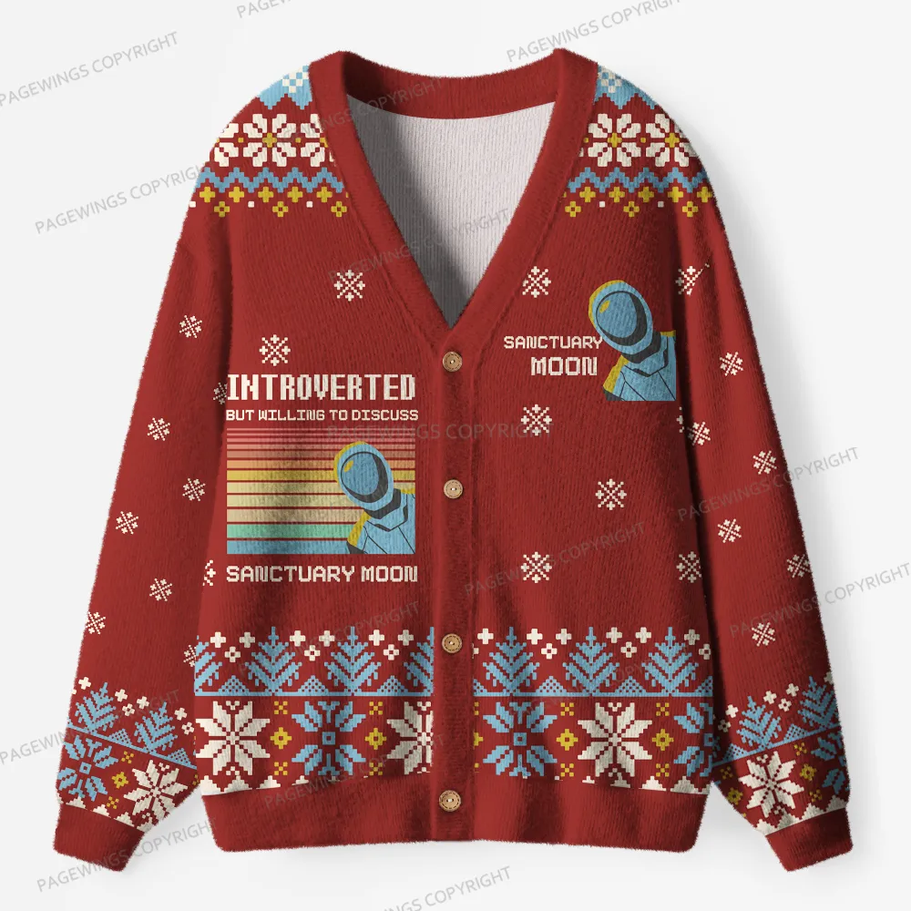 Pagewings Introverted But Willing To Discuss Sanctuary Moon Unisex Ugly Cardigan Sweaters