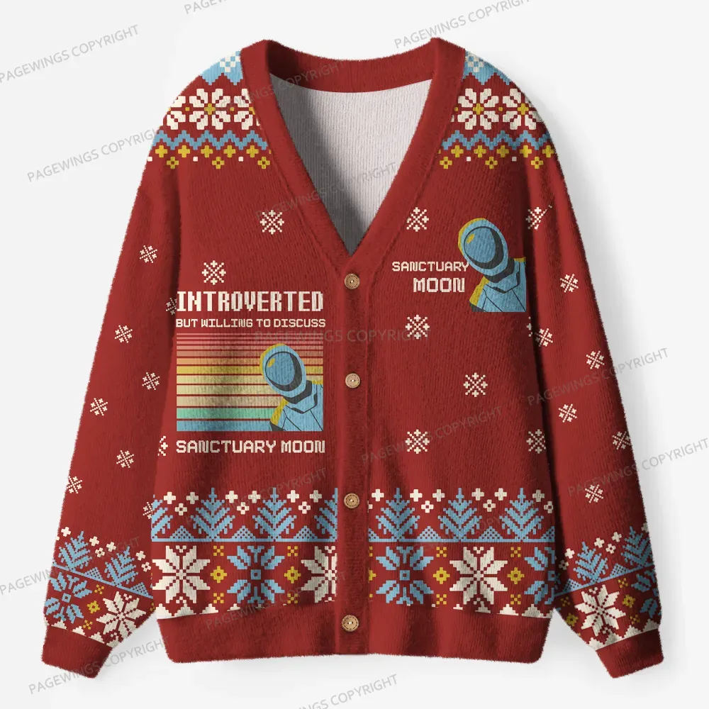 Pagewings Introverted But Willing To Discuss Sanctuary Moon Unisex Ugly Cardigan Sweaters