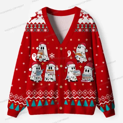 Pagewings Ghost Reader Unisex Ugly Cardigan Sweaters
