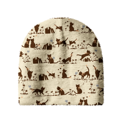 Pagewings Cat Book Lover Knit Patterned Beanie