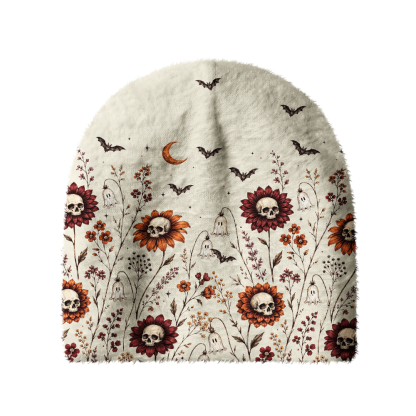 Pagewings Skull Flower Knit Patterned Beanie