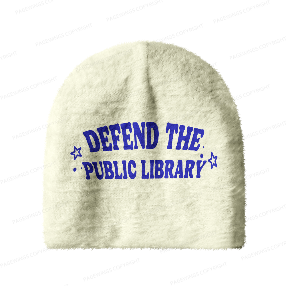 Pagewings Defend The Public Library Knight Book Print  Knit Patterned Beanie