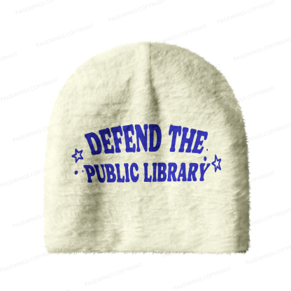 Pagewings Defend The Public Library Knight Book Print  Knit Patterned Beanie