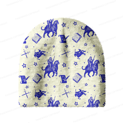 Pagewings Defend The Public Library Knight Book Print  Knit Patterned Beanie