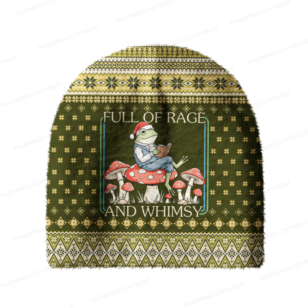 Pagewings Full Of Rage And Whimsy Knit Patterned Beanie