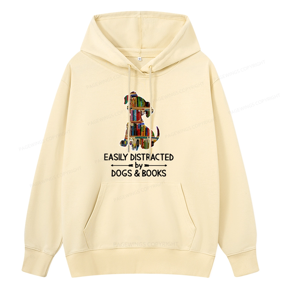 Pagewings Easily Distracted By Dogs And Books Unisex Classic Hoodie