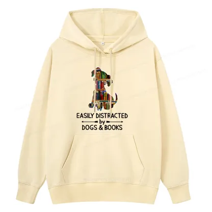 Pagewings Easily Distracted By Dogs And Books Unisex Classic Hoodie