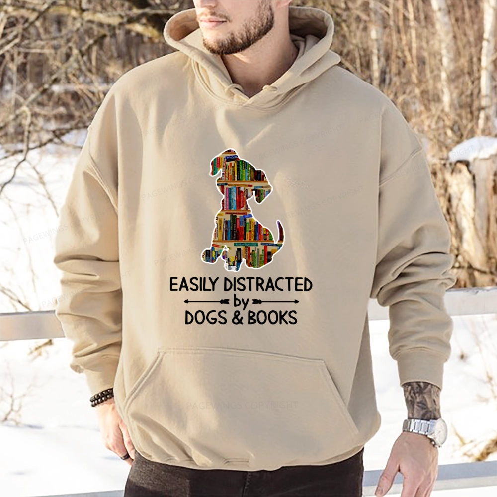Pagewings Easily Distracted By Dogs And Books Unisex Classic Hoodie