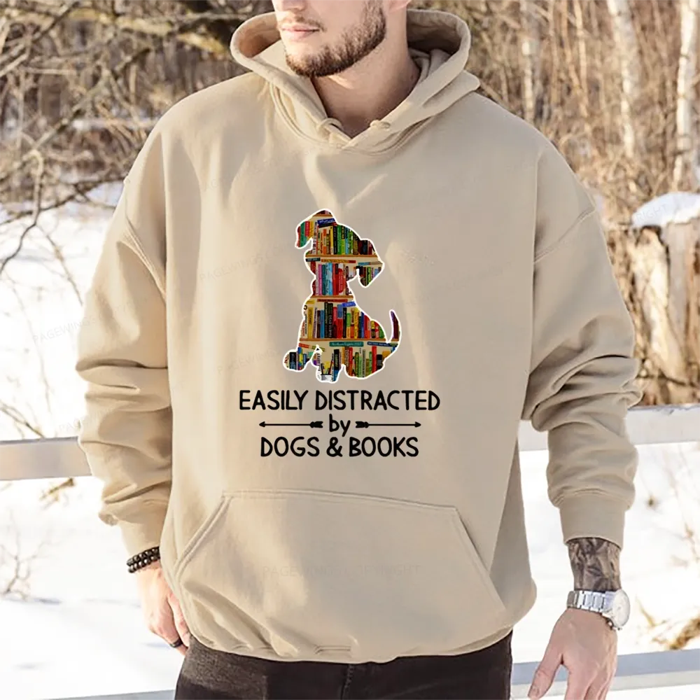 Pagewings Easily Distracted By Dogs And Books Unisex Classic Hoodie