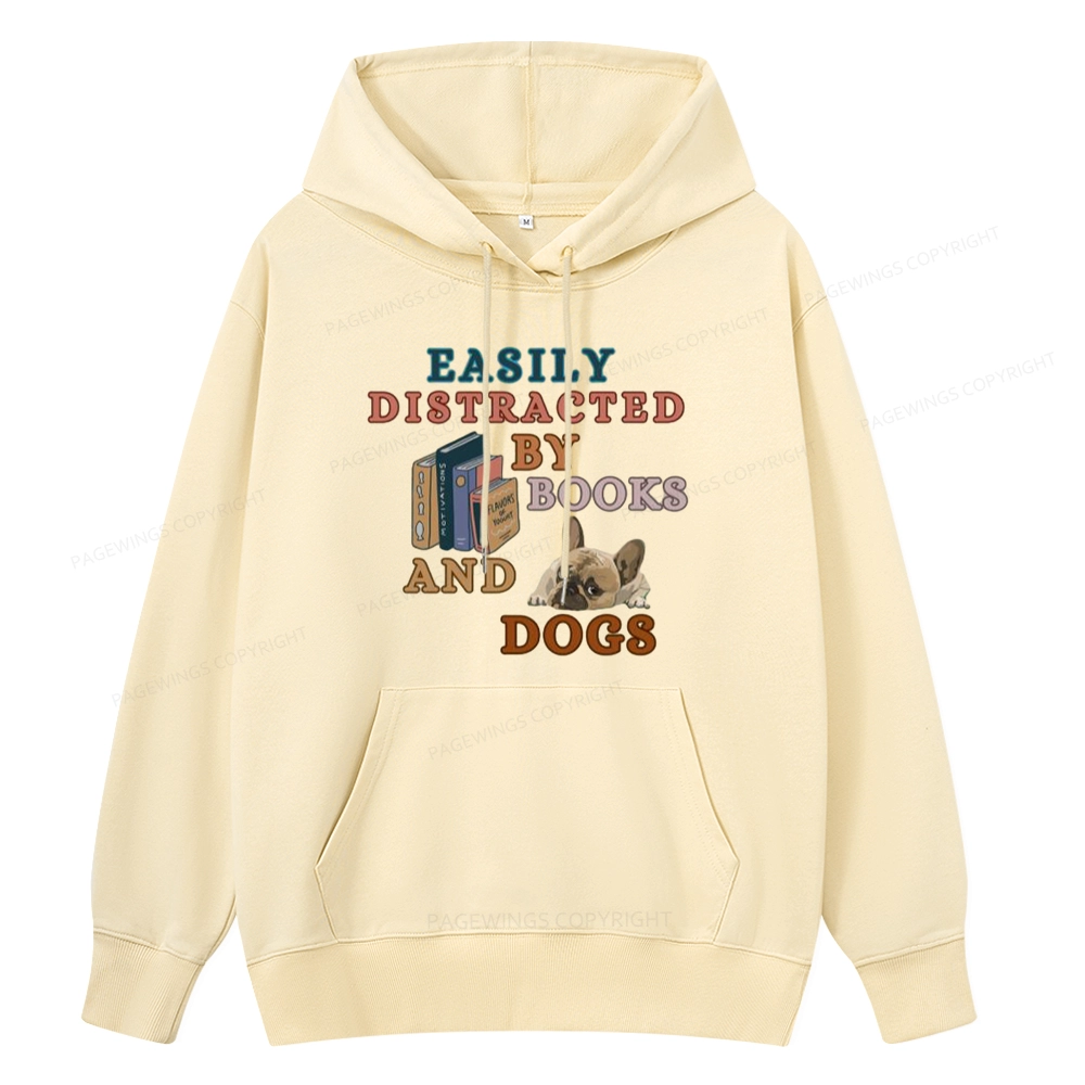 Pagewings Easily Distracted By Books And Dogs Unisex Classic Hoodie