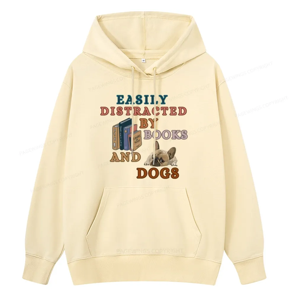Pagewings Easily Distracted By Books And Dogs Unisex Classic Hoodie