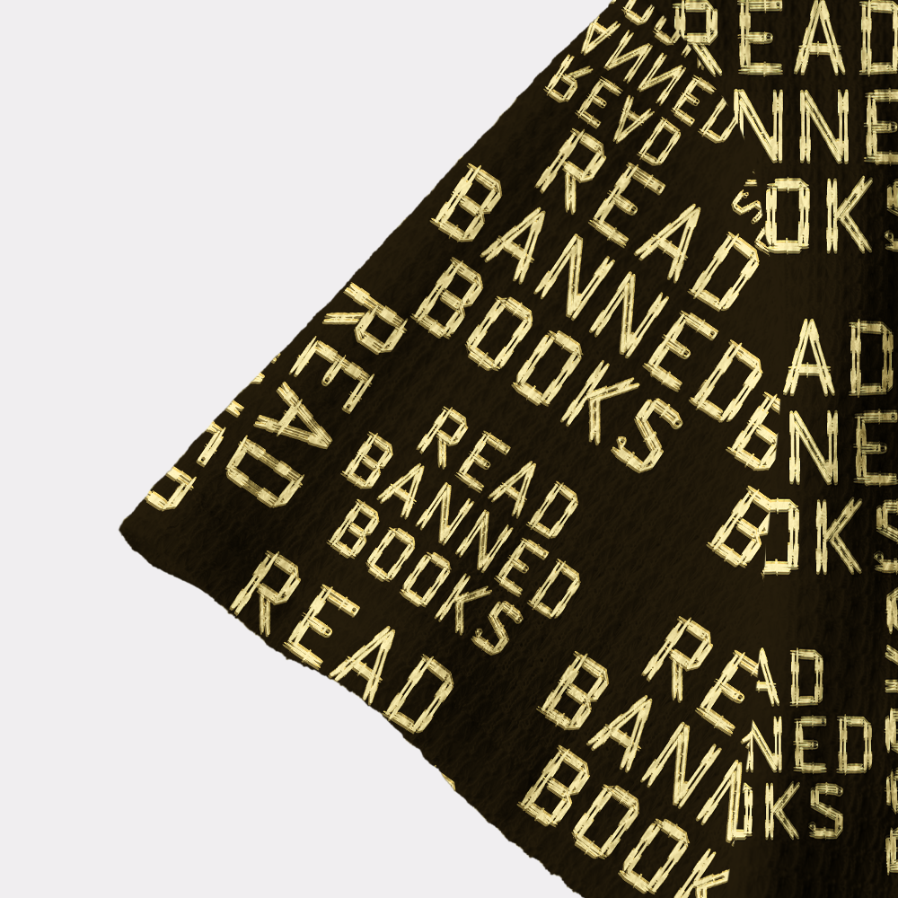 Pagewings Read Banned Books Camp Collar Boxy Fit Unisex Crochet Shirt